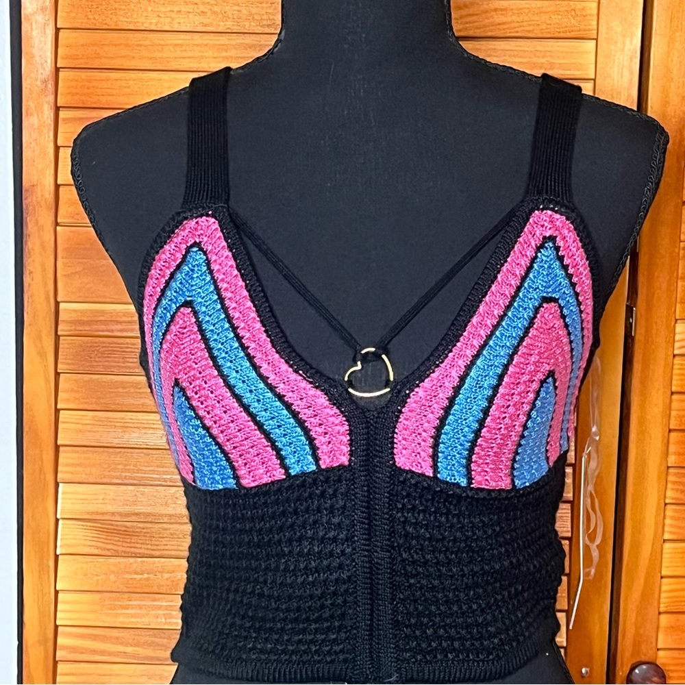 Madden NYC Crochet Cropped Black Top